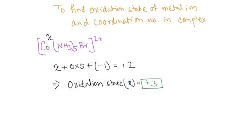 SOLVED: Determine the oxidation state of the metal ion in [Co(NH3)5Br]2 ...