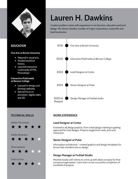 Gray Creative Simple CV Timeline Resume Template - Venngage