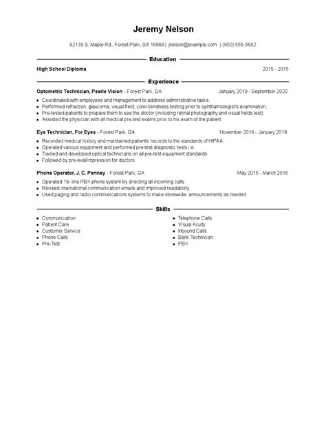 Optometric Technician Resume Examples and Tips - Zippia