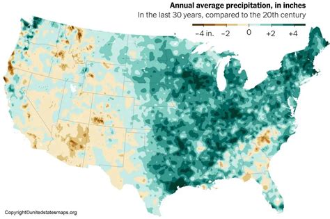 US Rainfall Map | Annual Rainfall Map of USA Printable