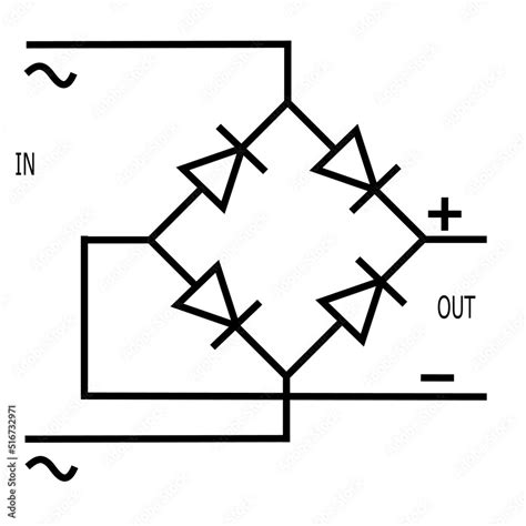 Diode Bridge Rectifier Symbol Electronic Symbol With Black Color Isolated On White Stock Vector ...