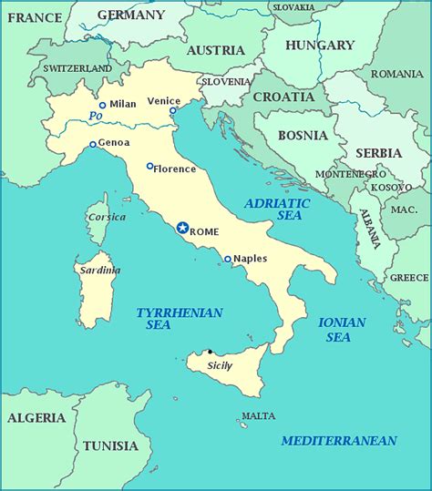 Map of Italy—Italy map showing cities, islands, rivers and seas | Italy ...