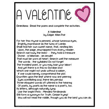 Valentines Day Activities Poetry Analysis Edgar Allan Poe Love Poems ...