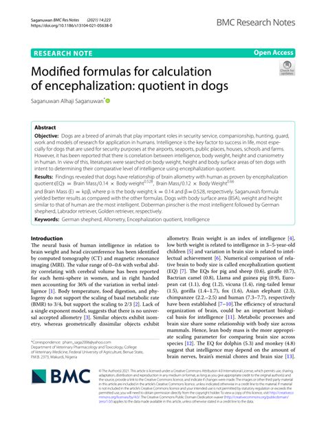 (PDF) Modified formulas for calculation of encephalization: quotient in dogs