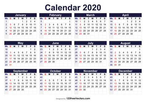 Free Printable 2020 Calendar with Week Numbers