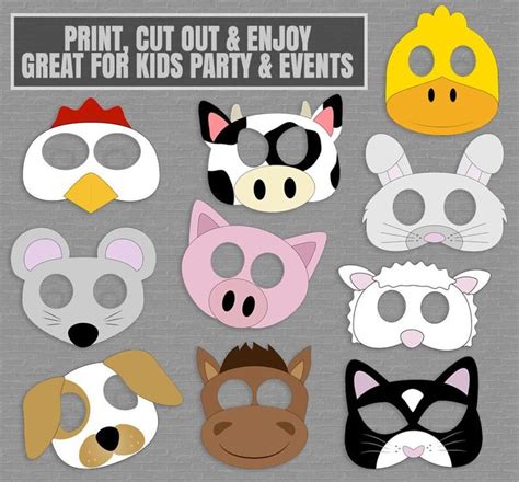 Farm Yard Animal Mask Printables, 10 PDF Printables, Kid's Farmyard Diy Crafts, Printable Farm ...