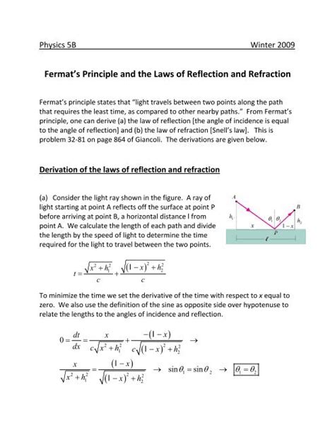 Fermat's Principle and the Laws of Reflection and Refraction - SCIPP