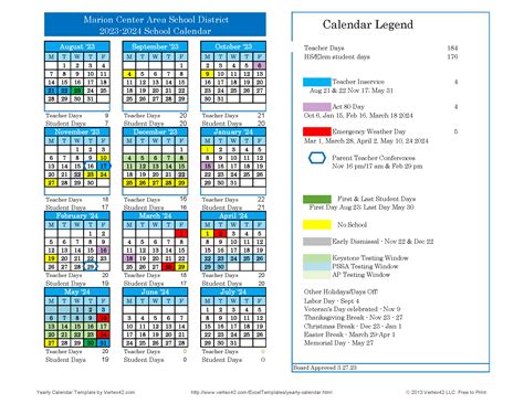 Marion Center Area School District Calendar 2024-2025 - Mycollegepoints