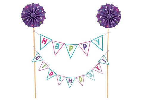 Purple Happy Birthday Bunting Cake Topper