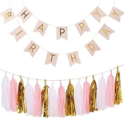 This pastel pink birthday banner that comes with cute gold foil tassels. | Happy birthday ...