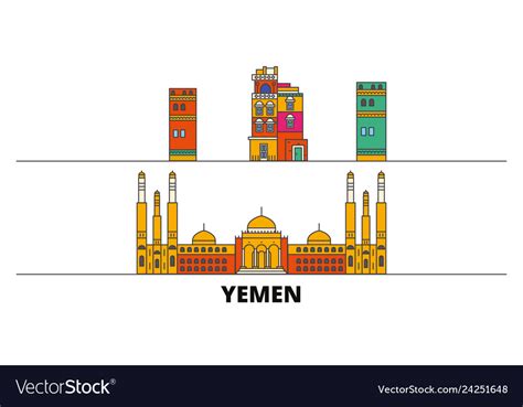 Yemen sanaa flat landmarks Royalty Free Vector Image