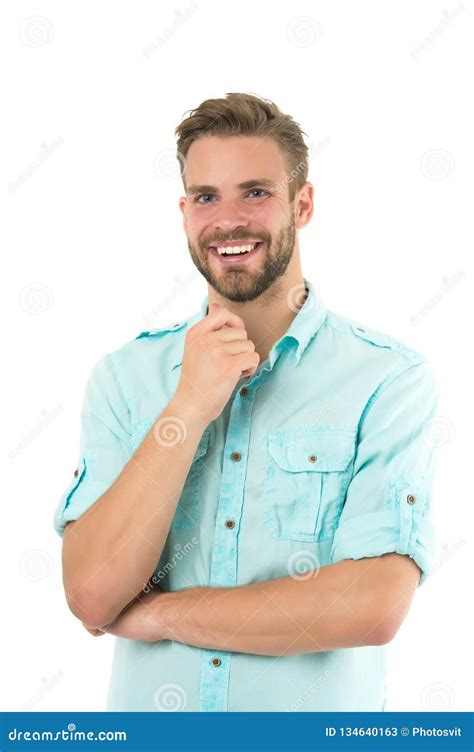 Nice Idea. Man Handsome Bearded Guy Smiling on White Background ...