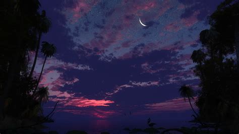 Wallpaper : digital art, sunset, night, sky, artwork, stars, beach, sunrise, Moon, evening ...