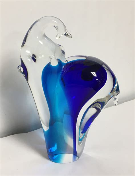 Murano Blue Glass Elephant Figurine, Made in Italy, Hand Blown Glass