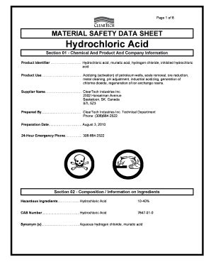 Hydrochloric Acid Msds - Fill and Sign Printable Template Online