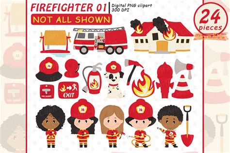 Cute FIREFIGHTER clip art, Fire truck clipart By clipartfables | TheHungryJPEG