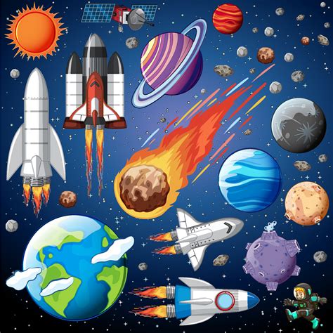 Set of space objects in space 6772178 Vector Art at Vecteezy