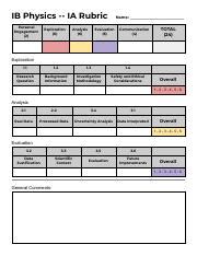 IA Grading Rubric - Google Docs.pdf - IB Physics - IA Rubric Personal Engagement 2 Exploration 6 ...