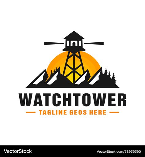 Watchtower logo on mountain Royalty Free Vector Image