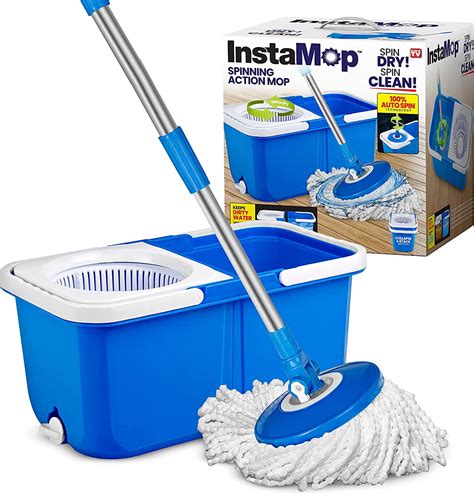 Insta Mop Spin Mop and Bucket with Wringer Set Microfiber Mop Head Washer Machine Safe As Seen ...