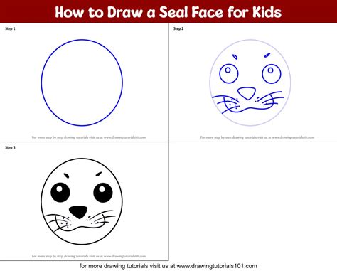 How to Draw a Seal Face for Kids (Animal Faces for Kids) Step by Step | DrawingTutorials101.com