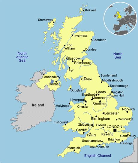 Map of United Kingdom with Major Cities, Counties. Map of Great Britain