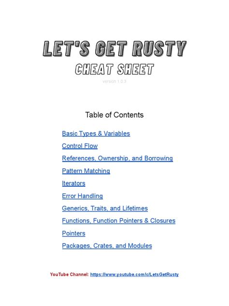 Rust Cheat Sheet | PDF | Boolean Data Type | Pointer (Computer Programming)