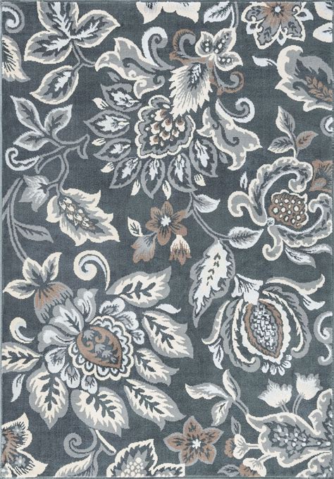 Traditional 5x7 Area Rug (5' x 7') Floral Dark Gray Living Room Easy to Clean - Walmart.com