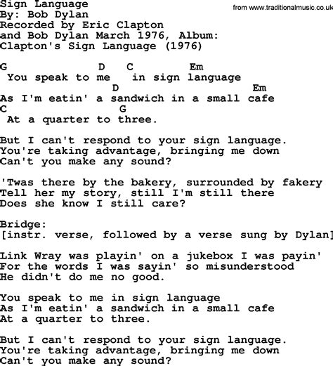 Bob Dylan song - Sign Language, lyrics and chords