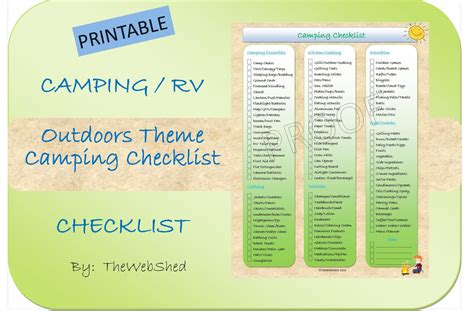 Camping Checklist Outdoor/camping Theme Printable Great - Etsy