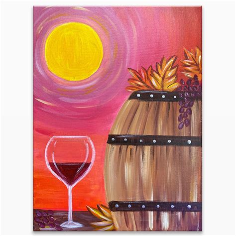 Online Painting Class - "Autumn Wine Barrel" (Virtual Paint & Sip Event)