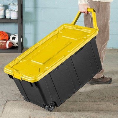 Sterilite 40gal Wheeled Industrial Tote Black With Black Lid Red Latches And Handles | Storage ...