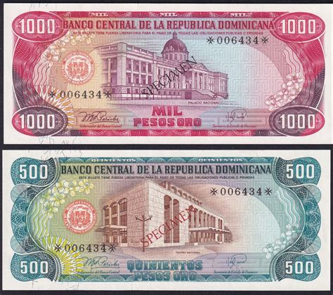 Dominican Republic 1978 Eight Note Specimen Set 1 Peso to 1000 Pesos ...