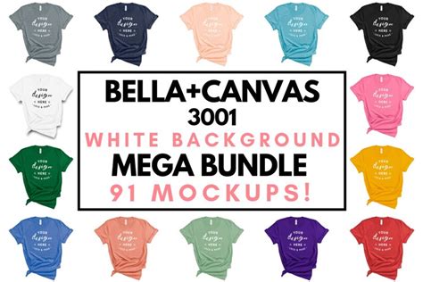 Bella Canvas 3001 T-Shirt Mockup Bundle All Colors On White