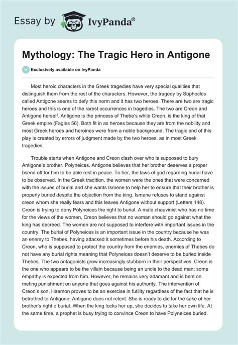 Mythology: The Tragic Hero in Antigone - 1130 Words | Essay Example