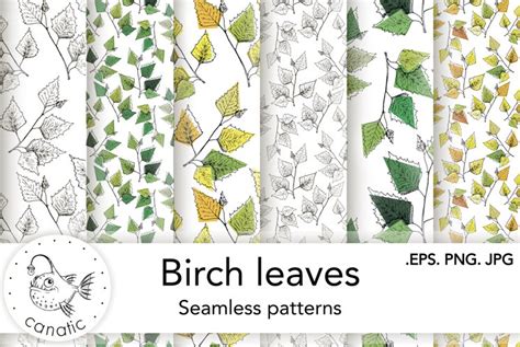 Birch leaves. Hand drawn seamless patterns.