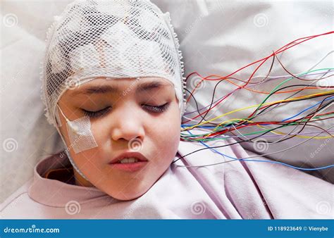 Girl with EEG Electrodes Attached To Her Head for Medical Test Stock Image - Image of ...