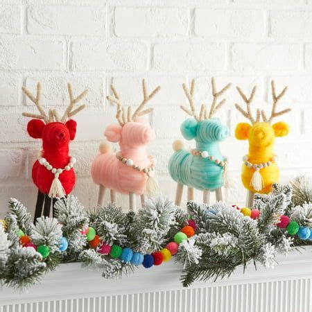 Holiday Time Bright Yarn Reindeer Tabletop Decorations, 13" High, 4 ...