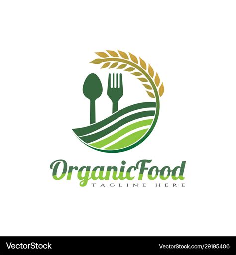 Organic food logo design spoon and fork Royalty Free Vector