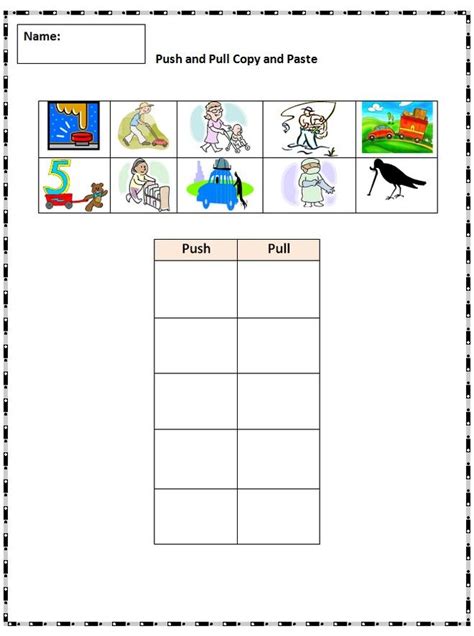 Push and Pull copy and paste practice sheet 1st Grade Science, Science Units, Kindergarten ...