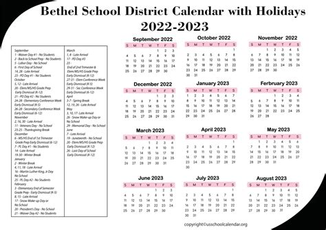 Bethel School District Calendar - US School Calendar