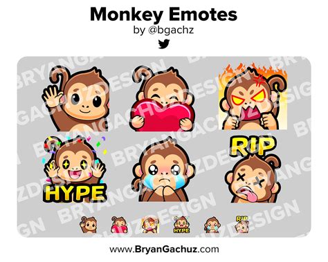 Monkey Twitch Emotes Wave Love Heart Rage Angry Hype Celebrate - Etsy ...