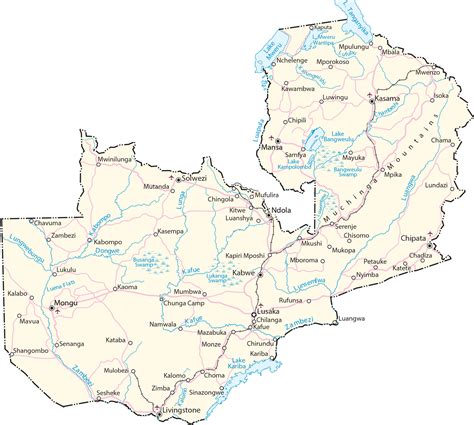 Zambia Map - Cities and Roads - GIS Geography