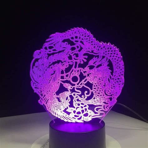 Night Light 3D Sleeping Lamp Dragon Phoenix 3D Ancient Animals Night Light LED Touch Lamp Visual ...