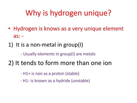 PPT - Hydrogen Material: - Production of hydrogen properties of hydrogen Why is hydrogen unique ...