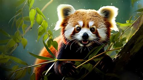 Premium AI Image | Red panda eating bamboo