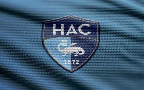 Download Le Havre AC fabric logo, 4k, blue fabric background, Ligue 1 ...