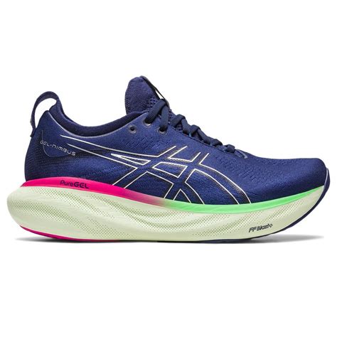 Tênis ASICS GEL-Nimbus 25 - Feminino - Azul Marinho com Verde e Rosa - ASICS Brasil