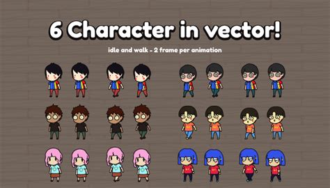 6 Character with 2 frame idle and walk animation | GameDev Market