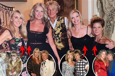 Rod Stewart poses with four of his children’s mums at his eldest daughter’s 40th birthday bash ...